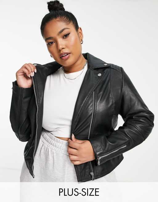 Barney's Originals Plus Belina leather biker jacket | ASOS