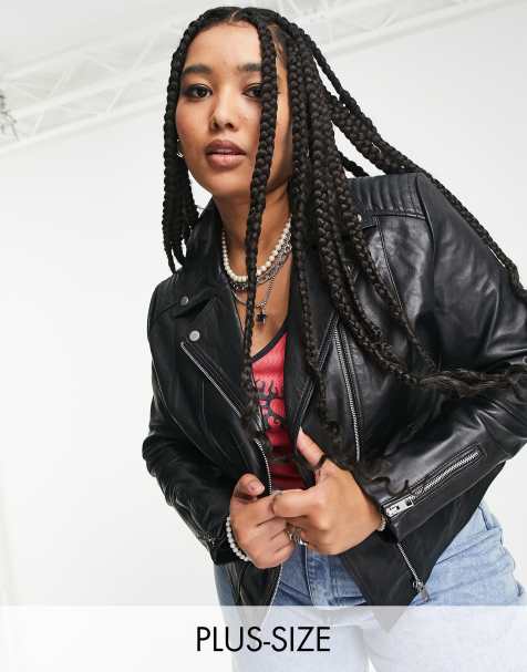 Women's Real Leather Ribbed Biker Jacket - Barneys Originals