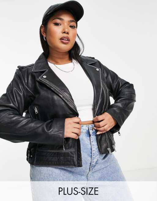 Barney's Originals Plus Beppe leather jacket with ribbed detail | ASOS