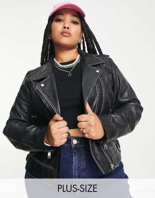 Barneys Originals Plus Barney's Originals Plus Beppe leather jacket with ribbed  detail-Black