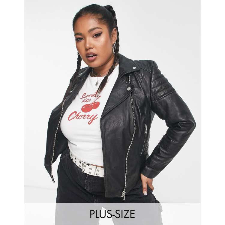 Plus size leather discount jacket with hood