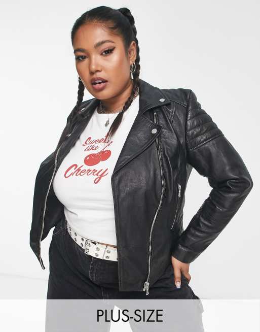 Leather plus size on sale jacket