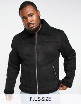 Plus faux shearling fully borg lined jacket in black
