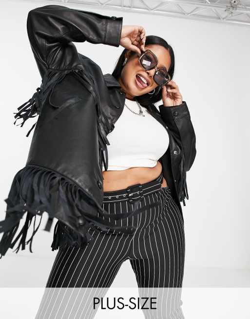 Barney's Originals Plus – Kurtka oversize z naturalnej skóry z frędzlami