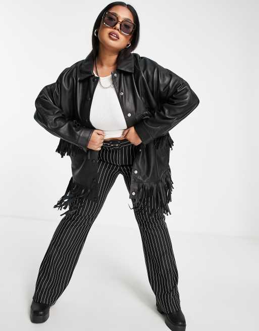 Barney's Originals Plus – Läderjacka i oversize med fransar, 2 av 4