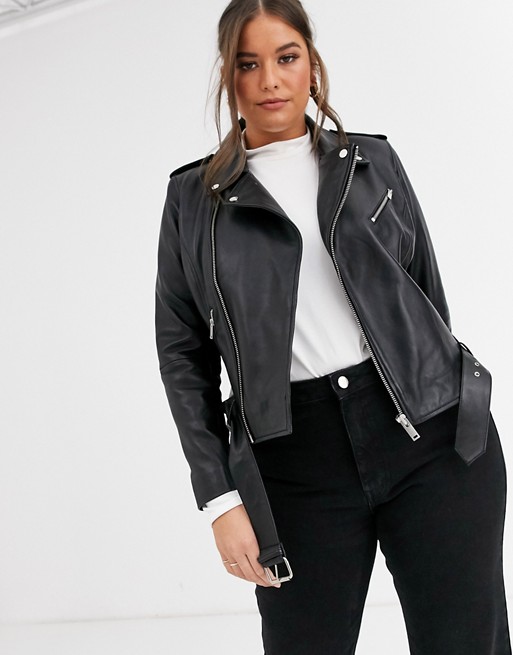 Barney's Originals Plus leather jacket with belt