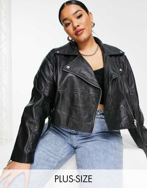 Barney's Originals Plus real leather boxy cropped jacket | ASOS