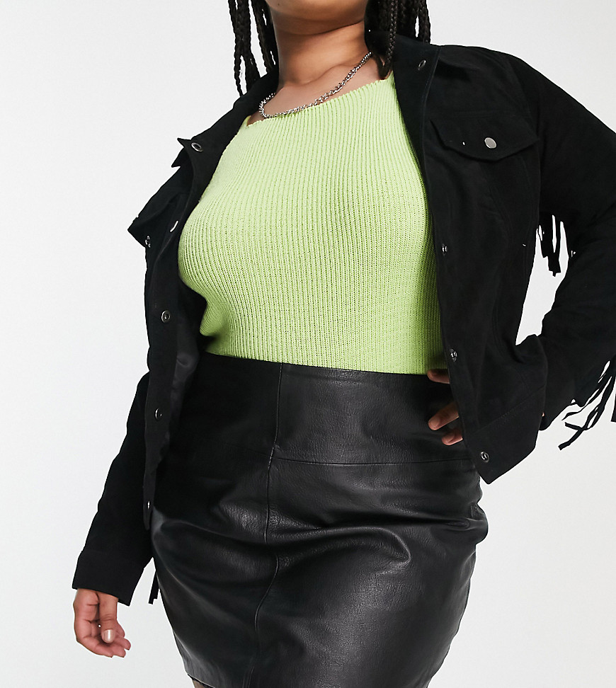 Barney's Originals Plus real leather mini skirt-Black