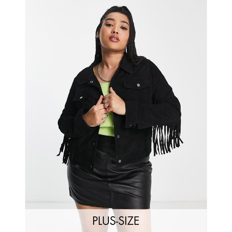 Plus size on sale suede fringe jacket