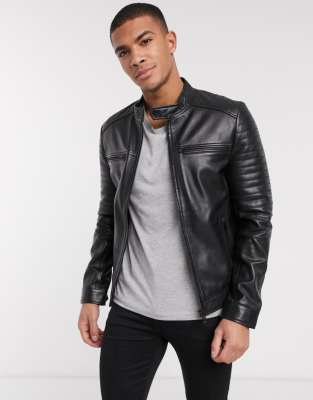 Barney's Originals quilted leather racer jacket | ASOS