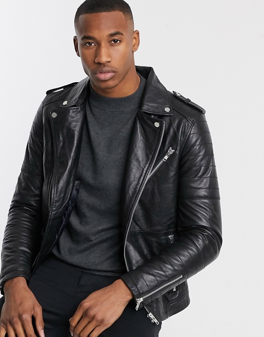 Barneys Originals quilted real leather zipped biker