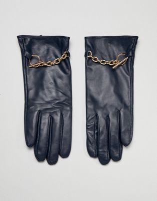 Barney's Originals Røde læderhandsker med kædedetaljer-Navy