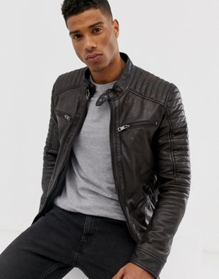 Barneys Originals real leather 4 pocket biker jacket | ASOS