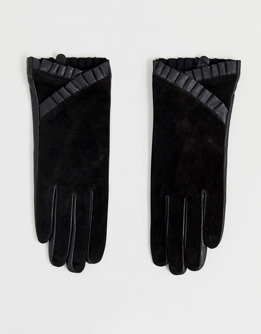 Barney's Originals real leather and suede mix gloves with frill detail
