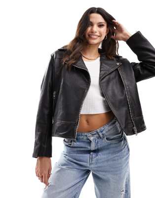 Barneys Originals real leather biker jacket in black