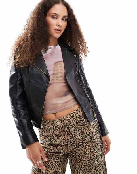 Barneys originals real leather biker jacket in black
