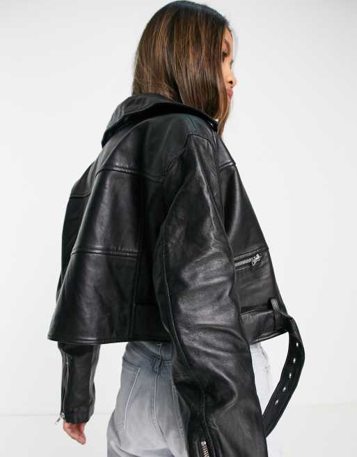 Barney's Originals real leather boxy cropped jacket, 3 of 4