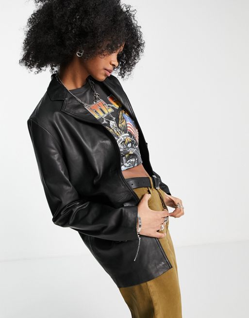Barney's Originals real leather boxy fit blazer | ASOS