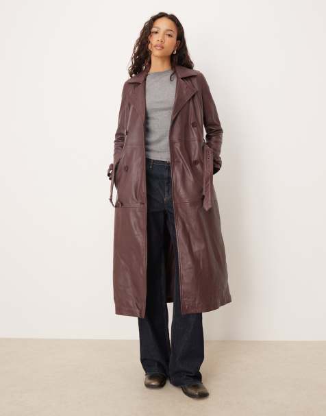 Barneys Originals Real leather burgundy trench coat in burgundy