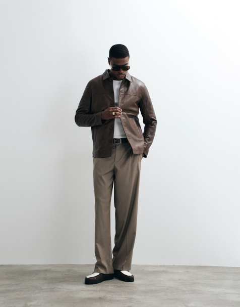 Barneys Originals Real leather car coat in brown - view 1