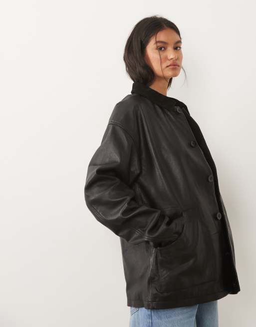 Barneys Originals Real leather chore jacket in black, 2 of 4