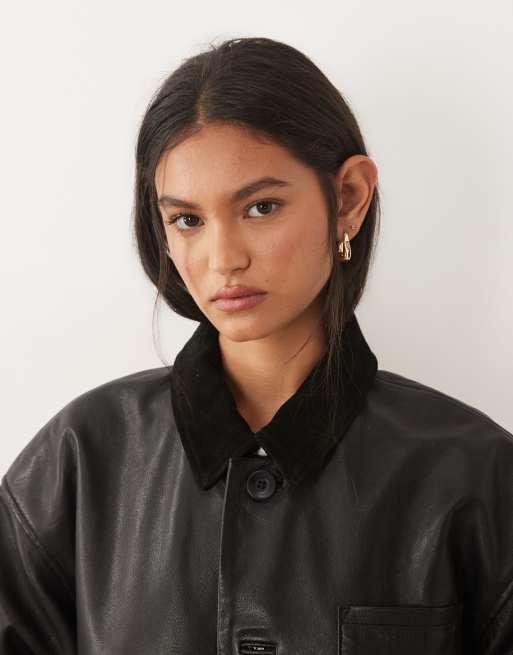 Barneys Originals Real leather chore jacket in black, 3 of 4