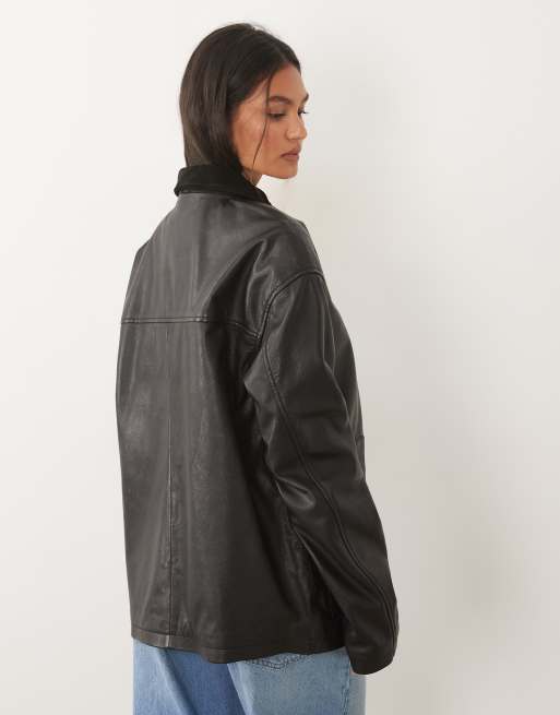 Barneys Originals Real leather chore jacket in black, 4 of 4