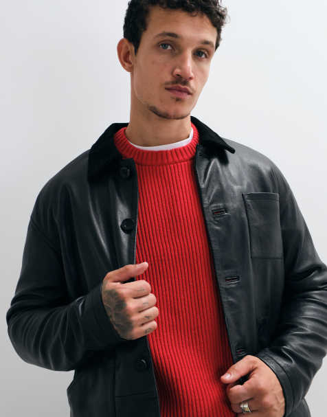 Barneys Originals Real leather chore jacket in black - view 1