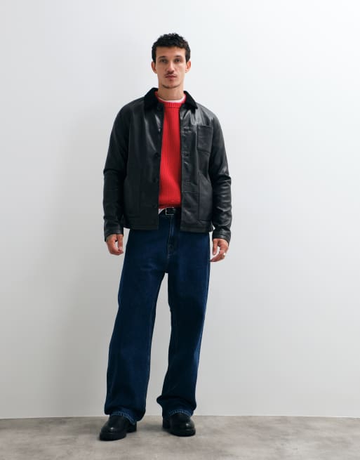 Barneys Originals Real leather chore jacket in black, 2 of 5