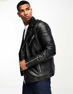 Barneys Originals real leather classic biker jacket in black