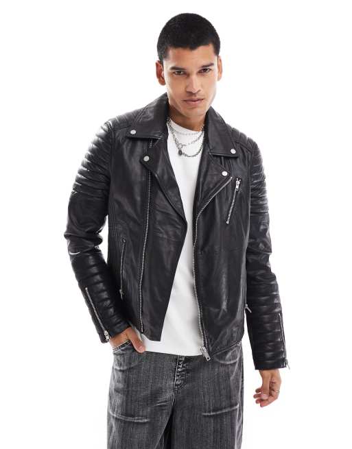 Outlet Barney's Black Leather Biker Jacket