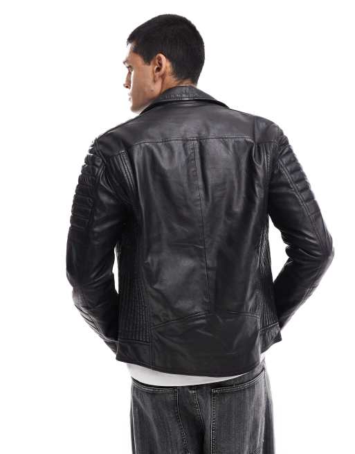 Barneys Originals real leather classic biker jacket in black