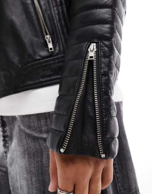 Barneys Originals real leather classic biker jacket in black