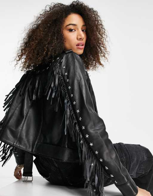 Fringe leather clearance jacket