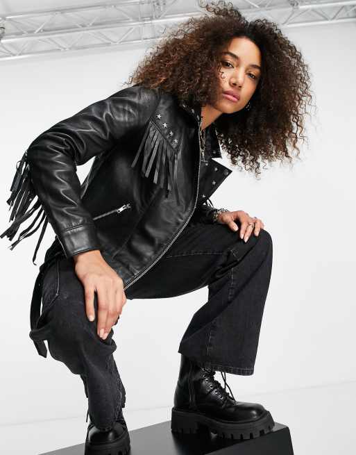 Barney's Originals real leather fringed jacket