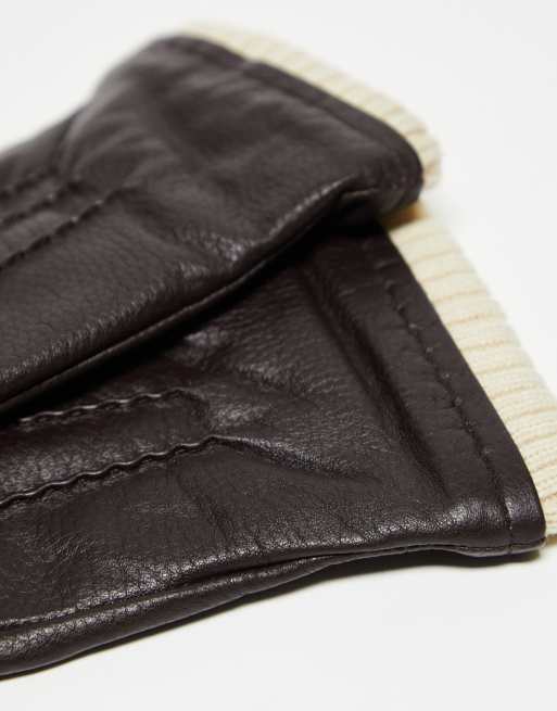 Barneys Originals real leather gloves in brown, 4 of 4