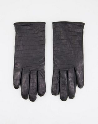 Barney's Originals real leather gloves in mock croc