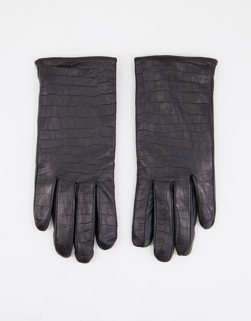 Barneys Originals Barney's Originals real leather gloves in mock croc-Black