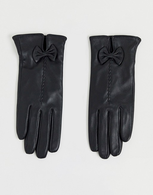 Barney's Originals real leather gloves with bow detail