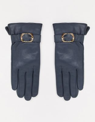 Barneys Originals Barney's Originals real leather gloves with buckle detail in navy