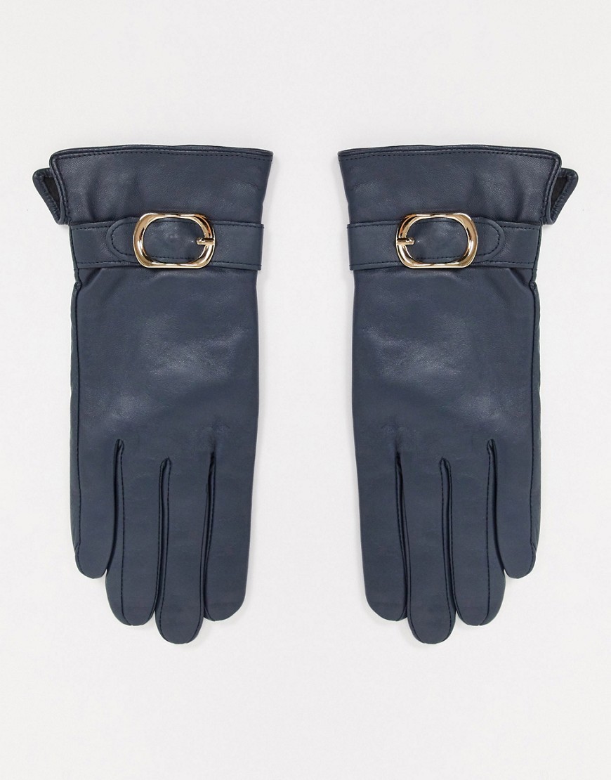 Barney's Originals real leather gloves with buckle detail in navy