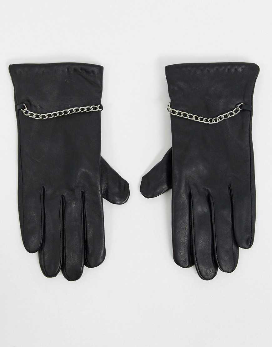 Barneys Originals - Barney's originals real leather gloves with chain detail in black