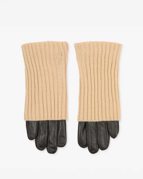 Barneys Originals Real leather gloves with knitted cuff in black/ cream - view 1