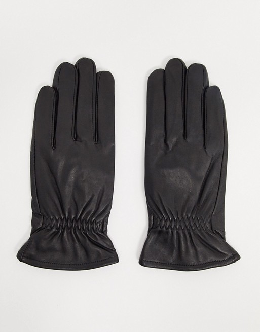 Barney's Originals real leather gloves with stretch opening in black