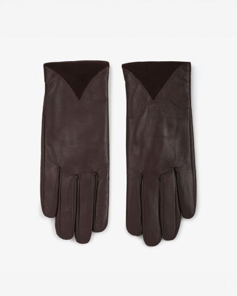 Barneys Originals Real leather gloves with suede cuff detail in chocolate - view 1