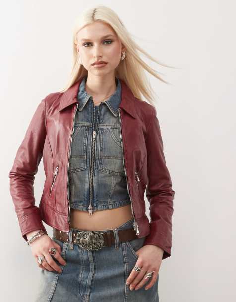 Barneys originals real leather harrington in burgundy - view 1