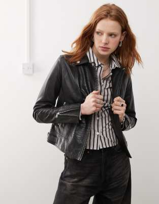Barneys originals real leather jacket with snake detail in black