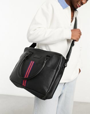 Barneys Originals real leather messenger bag in black and red