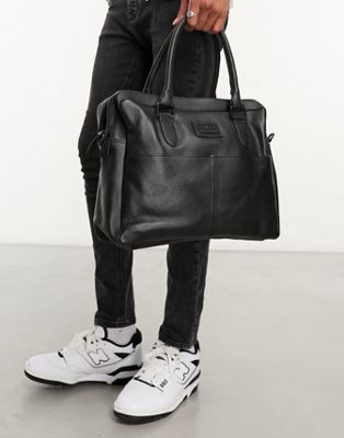 Barneys Originals real leather messenger bag in black