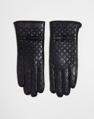 Barney's Originals real leather quilted gloves in black